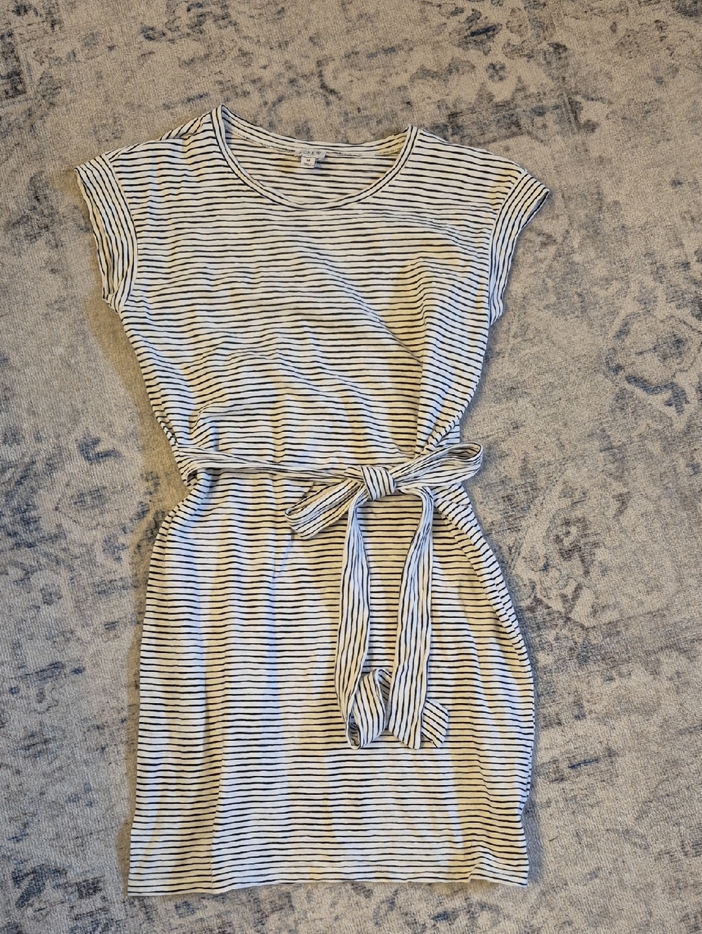J. Crew Black & White Belted Cotton Knit Dress - Size M - Like New